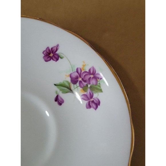 Vintage Crownford English Bone China  Cup Saucer Set Purple Violets Gold Trim - Picture 4 of 16